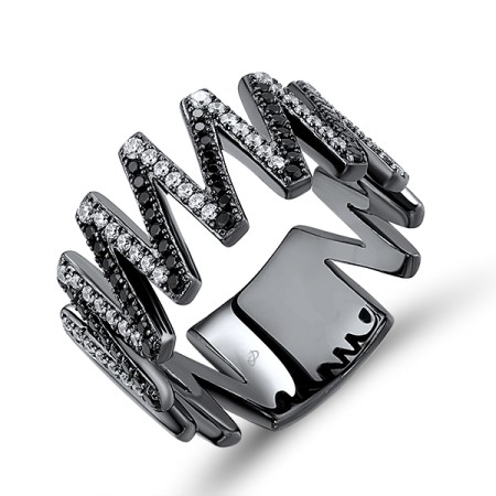 Sterling Silver w/ Black Plating Ring Black spinel,White Cubic Zirconia (R308570BSNZSB925)