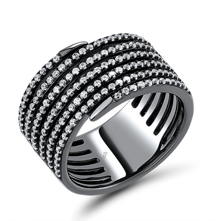 Sterling Silver w/ Black Plating Ring White Cubic Zirconia (R308571WCZSB925)