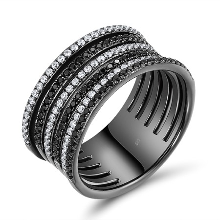Sterling Silver w/ Black Plating Ring Black spinel,White Cubic Zirconia (R308572BSNZSB925)