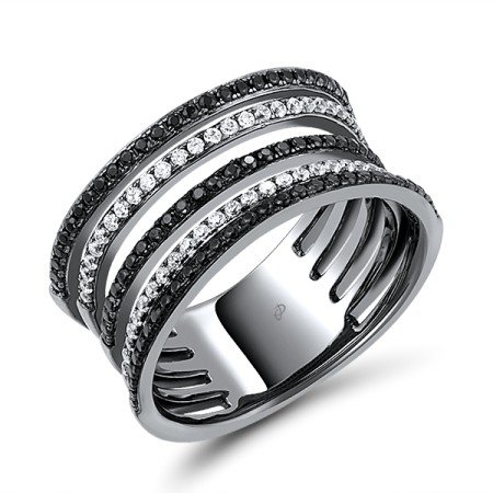 Sterling Silver w/ Black Plating Ring Black spinel,White Cubic Zirconia (R308574BSNZSB925)