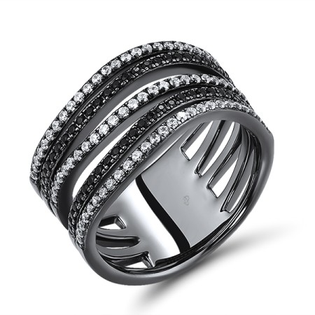 Sterling Silver w/ Black Plating Ring Black spinel,White Cubic Zirconia (R308575BSNZSB925)