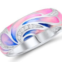 Brass w/ White Gold Plating Ring Enamel,White Cubic Zirconia (R308592ENABRW) - US 7.25