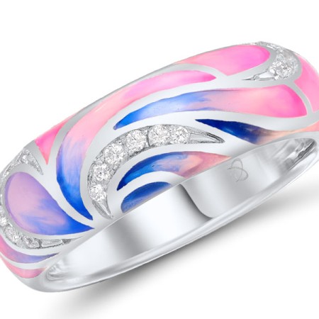 Brass w/ White Gold Plating Ring Enamel,White Cubic Zirconia (R308592ENABRW) - US 7.25