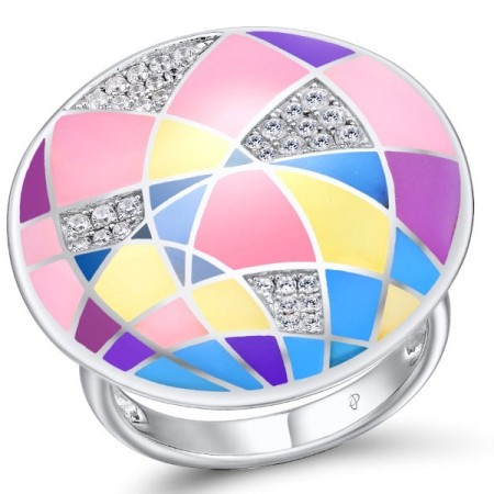 Sterling Silver Ring Enamel,White Cubic Zirconia (R308597ENA1SL925)