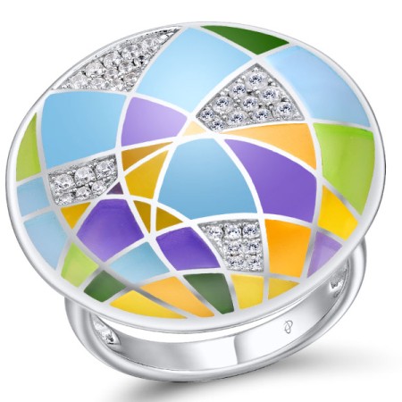 Brass w/ White Gold Plating Ring Enamel,White Cubic Zirconia (R308597ENABRW)