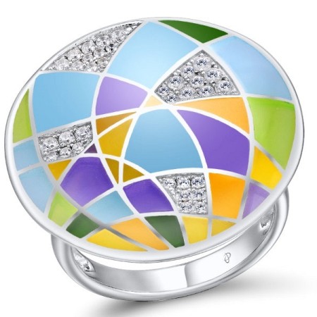 Sterling Silver Ring Enamel,White Cubic Zirconia (R308597ENASL925)