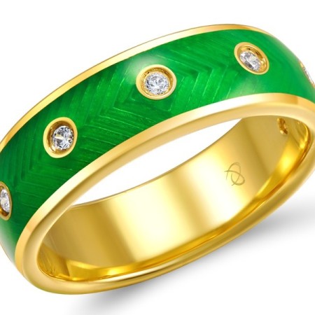 Sterling Silver w/ Yellow Plating Ring Enamel,White Cubic Zirconia (R308601ENA2SY925)