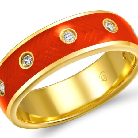 Sterling Silver w/ Yellow Plating Ring Enamel,White Cubic Zirconia (R308601ENASY925)