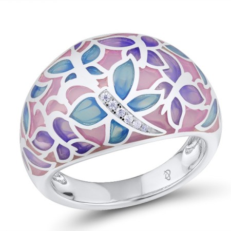 Sterling Silver Ring Enamel,White Cubic Zirconia (R308604ENA3SL925)
