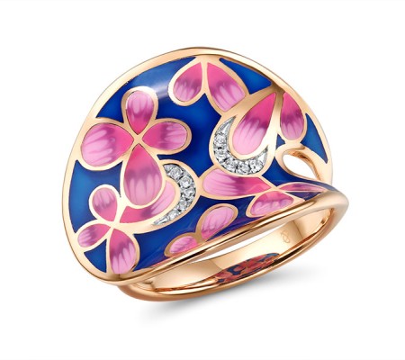 Sterling Silver w/ IONIC ROSE PLATING Ring Enamel,White Cubic Zirconia (R308605ENASQ925) - US 6