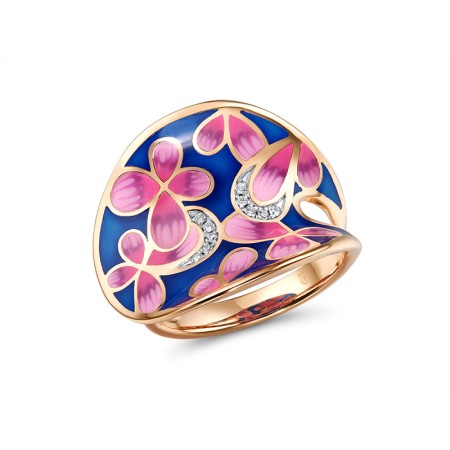 Sterling Silver w/ IONIC ROSE PLATING Ring Enamel,White Cubic Zirconia (R308605ENASQ925) - US 6