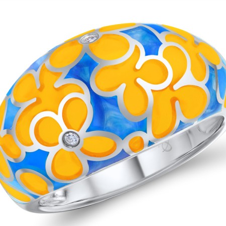 Brass w/ White Gold Plating Ring Enamel,White Cubic Zirconia (R308606ENA1BRW)