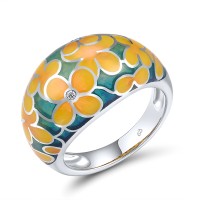 Sterling Silver Ring Enamel,White Cubic Zirconia (R308606ENA1SL925)