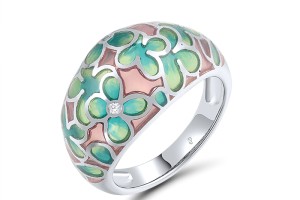 Sterling Silver Ring Enamel,White Cubic Zirconia (R308606ENA2SL925)