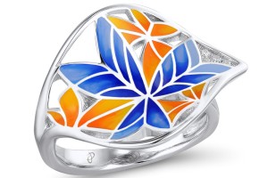 Sterling Silver Ring White Cubic Zirconia,Enamel (R308607ENA3SL925) - US 5.5