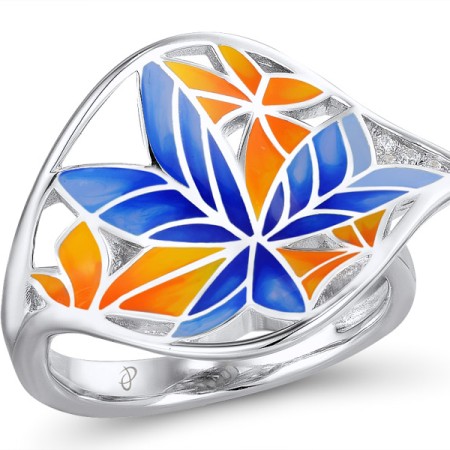 Sterling Silver Ring White Cubic Zirconia,Enamel (R308607ENA3SL925) - US 5.5