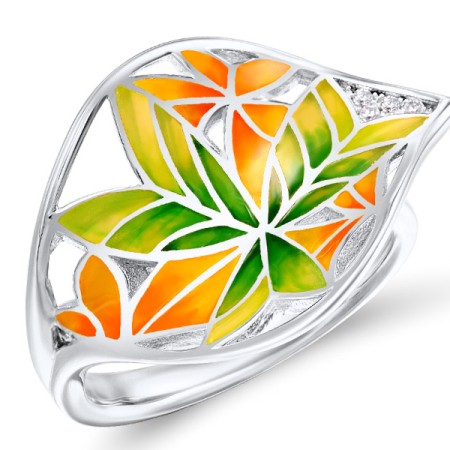 Brass w/ White Gold Plating Ring Enamel,White Cubic Zirconia (R308607ENABRW) - US 6