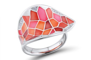 Sterling Silver Ring Enamel,White Cubic Zirconia (R308608ENA4SL925) - US 6