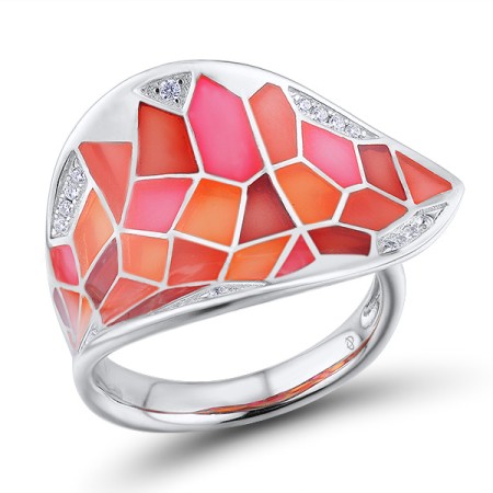 Sterling Silver Ring Enamel,White Cubic Zirconia (R308608ENA4SL925) - US 6