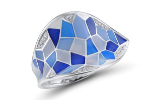 Sterling Silver Ring White Cubic Zirconia,Enamel (R308608ENA5SL925) - US 6.5