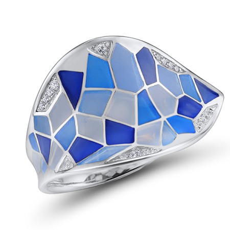 Sterling Silver Ring White Cubic Zirconia,Enamel (R308608ENA5SL925) - US 6.5