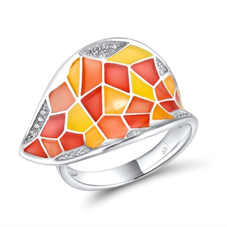 Sterling Silver Ring Enamel,White Cubic Zirconia (R308608ENA6SL925)