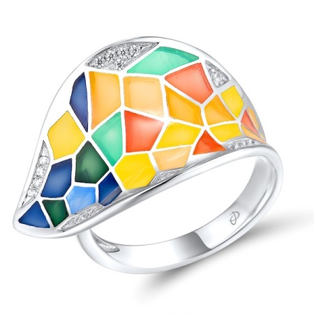 Sterling Silver Ring Enamel,White Cubic Zirconia (R308608ENA7SL925)