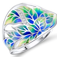 Brass w/ White Gold Plating Ring Enamel,White Cubic Zirconia (R308609ENA1BRW)