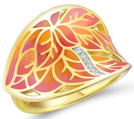 Brass w/ Yellow Gold Plating Ring Enamel,White Cubic Zirconia (R308609ENA2BRY)