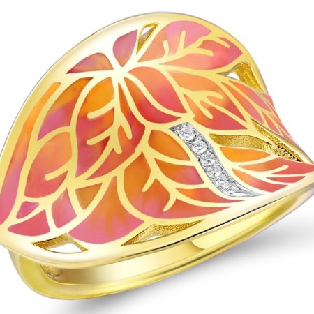 Brass w/ Yellow Gold Plating Ring Enamel,White Cubic Zirconia (R308609ENA2BRY)