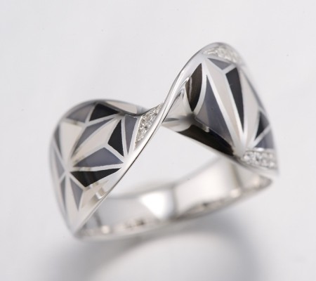 Sterling Silver Ring Enamel,White Cubic Zirconia (R308612ENA2SL925)