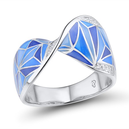 Sterling Silver Ring Enamel,White Cubic Zirconia (R308612ENA4SL925) - US 6