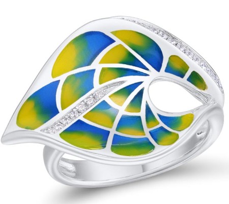 Brass w/ White Gold Plating Ring Enamel,White Cubic Zirconia (R308613ENABRW) - US 6