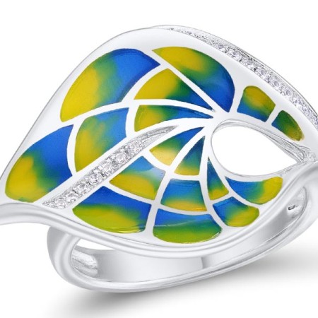 Brass w/ White Gold Plating Ring Enamel,White Cubic Zirconia (R308613ENABRW) - US 6