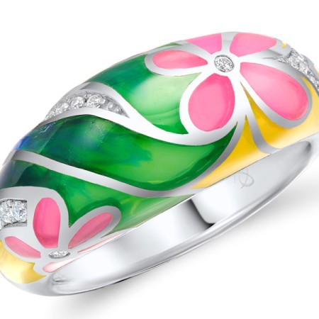 Brass w/ White Gold Plating Ring Enamel,White Cubic Zirconia (R308648ENABRW) - US 6