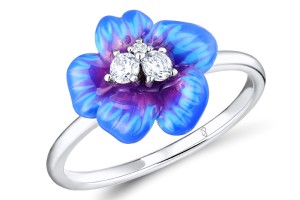 Sterling Silver Ring White Cubic Zirconia,Enamel (R308713ENA1SL925) - US 5.5