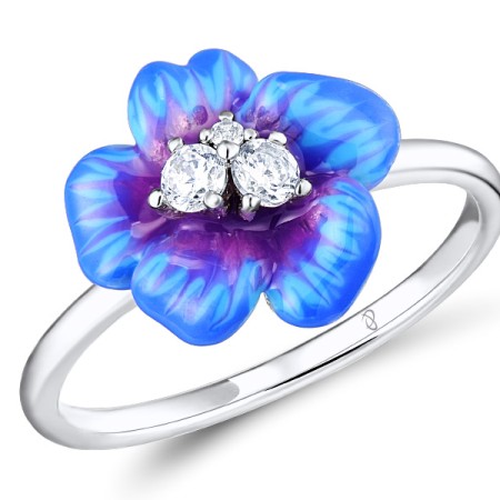 Sterling Silver Ring White Cubic Zirconia,Enamel (R308713ENA1SL925) - US 5.5