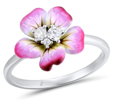 Sterling Silver Ring Enamel,White Cubic Zirconia (R308713ENA3SL925)