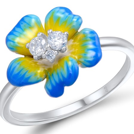 Sterling Silver Ring Enamel,White Cubic Zirconia (R308713ENASL925) - US 5.5