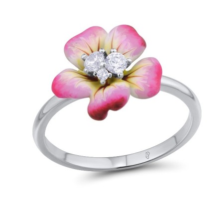 Sterling Silver Ring Enamel,White Cubic Zirconia (R308713ENS3SL925)