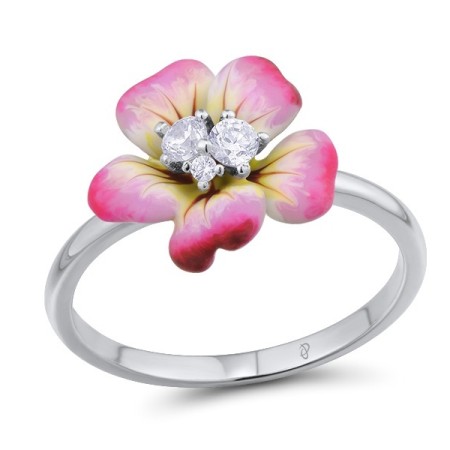 Sterling Silver Ring Enamel,White Cubic Zirconia (R308713ENS3SL925)