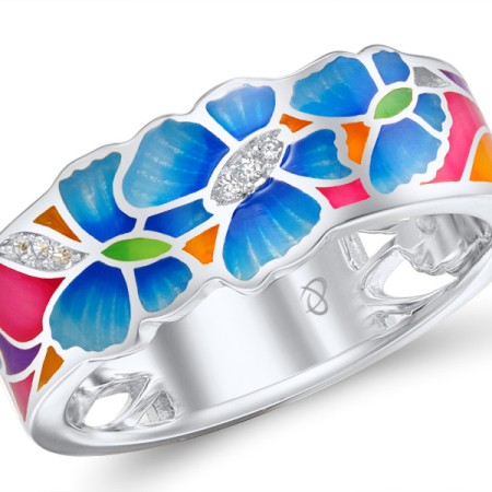 Sterling Silver Ring White Cubic Zirconia,Enamel (R308715ENASL925) - US 5.5