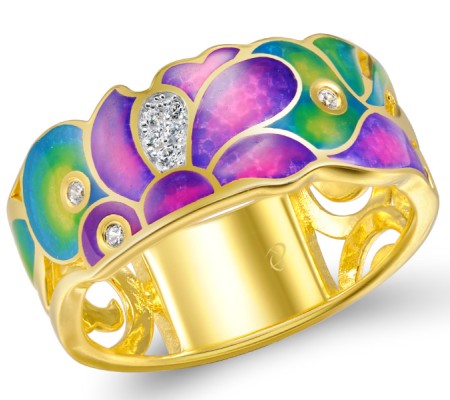 Sterling Silver w/ IONIC YELLOW PLATING Ring Enamel,White Cubic Zirconia (R308716ENASP925) - US 6