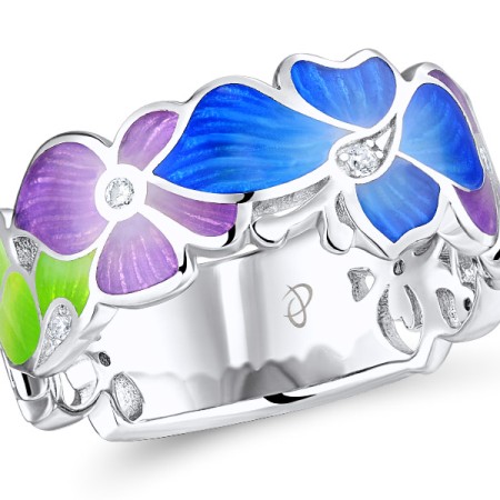 Sterling Silver Ring White Cubic Zirconia,Enamel (R308717ENA2SL925) - US 6