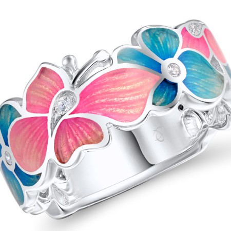 Brass w/ White Gold Plating Ring Enamel,White Cubic Zirconia (R308717ENABRW)