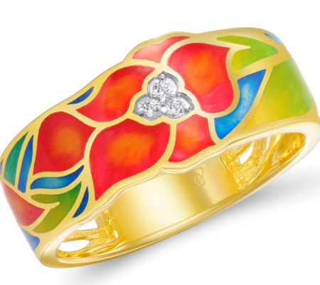 Sterling Silver w/ IONIC YELLOW PLATING Ring Enamel,White Cubic Zirconia (R308718ENASP925) - US 6