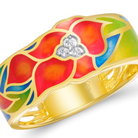 Sterling Silver w/ IONIC YELLOW PLATING Ring Enamel,White Cubic Zirconia (R308718ENASP925) - US 6