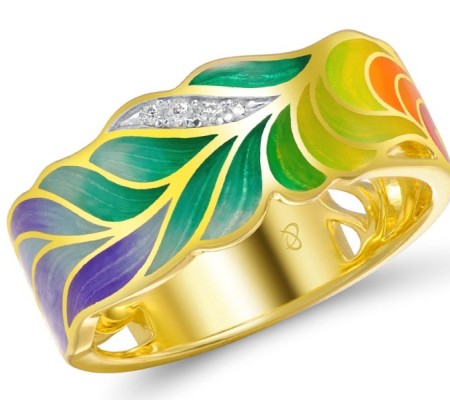 Sterling Silver w/ Ionic Yellow Plating Ring Enamel,White Cubic Zirconia (R308719ENASP925) - US 6