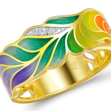 Sterling Silver w/ Ionic Yellow Plating Ring Enamel,White Cubic Zirconia (R308719ENASP925) - US 6