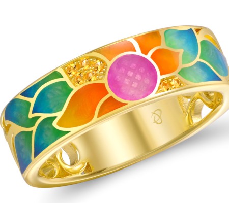 Sterling Silver w/ Yellow Plating Ring Enamel,Yellow Nano Cubic Zirconia (Ci (R308720ENASY925) - US 6.5